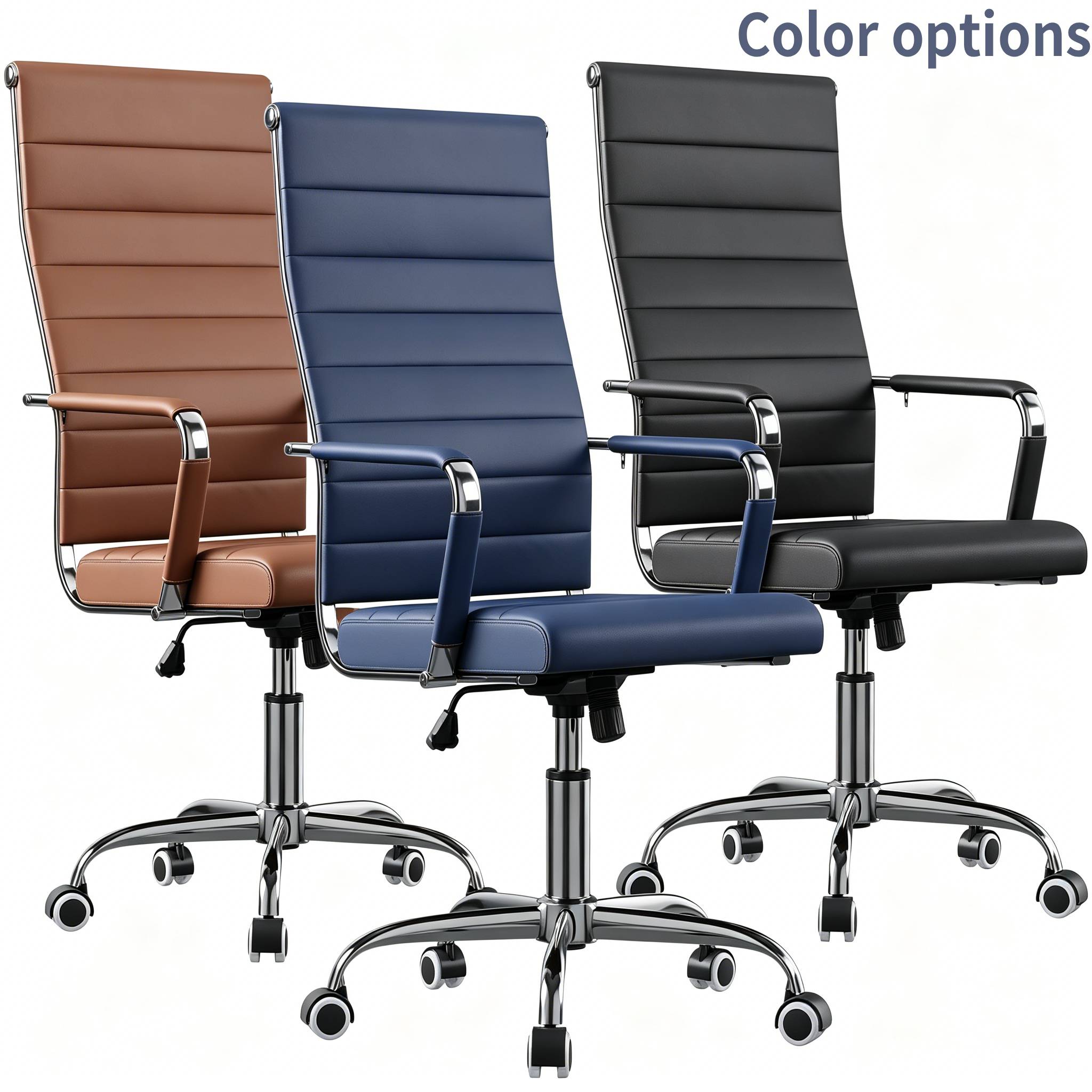 Leather Desk Pad - Executive Office Desk Chair, Ribbed Mid-Back
