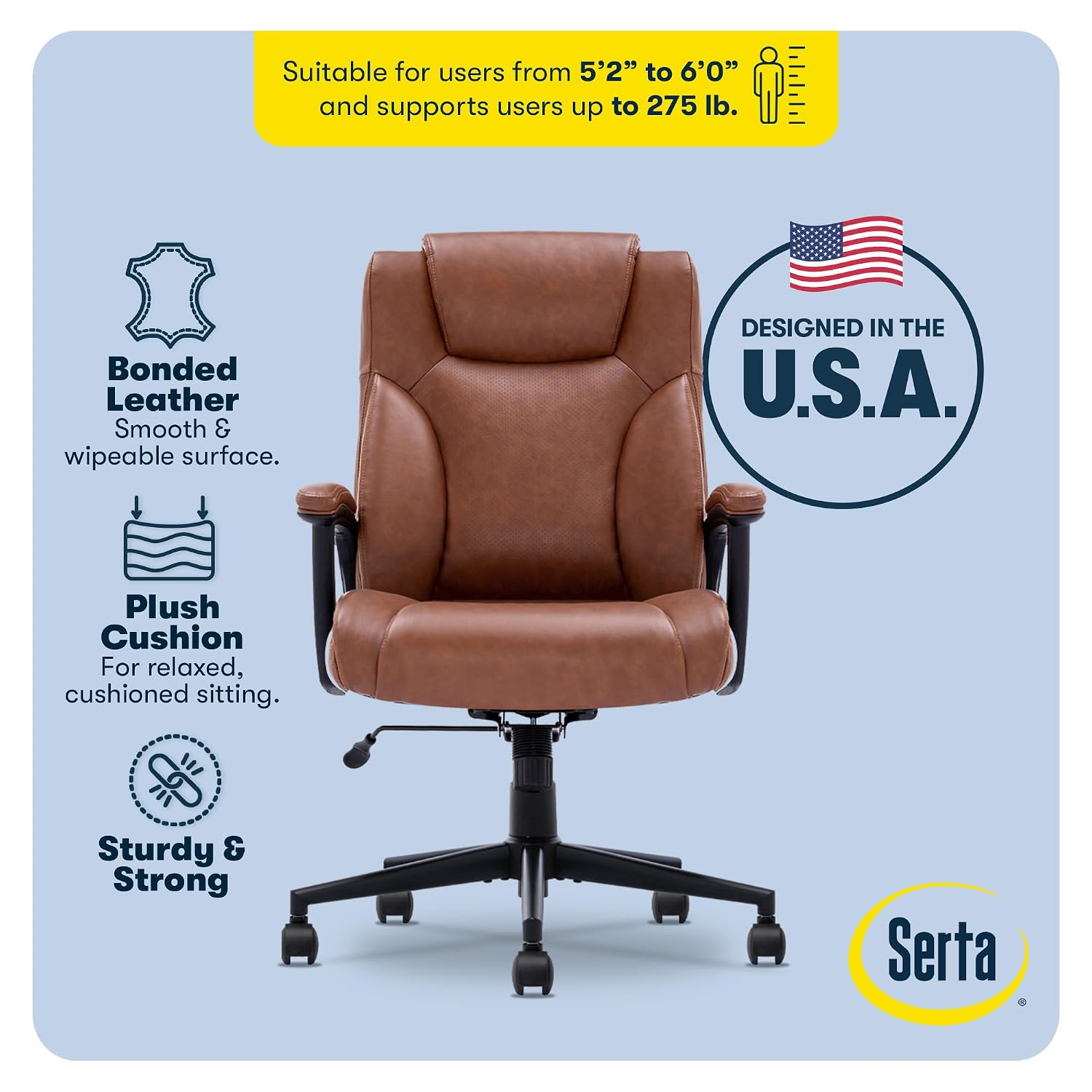 Leather Desk Pad - Ergonomic Executive Office Chair, Padded Armrests